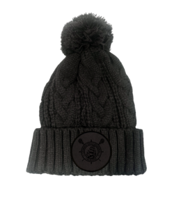 CHRHS Black Chunky Pom Beanie with Black Lacrosse Leather Patch