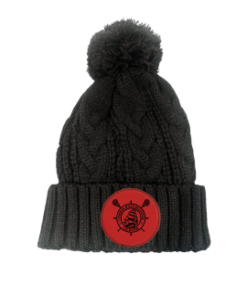 CHRHS Black Chunky Pom Beanie with Red Lacrosse Leather Patch