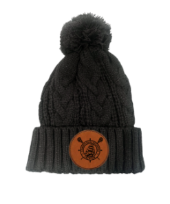 CHRHS Black Chunky Pom Beanie with Brown Lacrosse Leather Patch