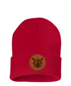 CHRHS Red Long Beanie with Brown Lacrosse Leather Patch