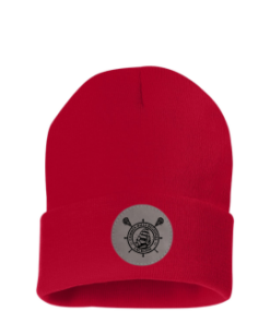 CHRHS Red Long Beanie with Gray Lacrosse Leather Patch