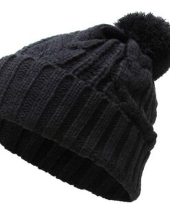 Alternative view of CHRHS Black Chunky Pom Beanie with Black Lacrosse Leather Patch