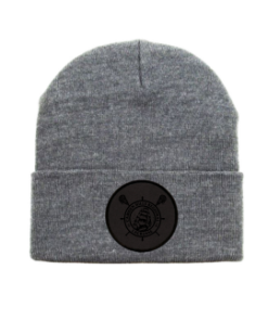 CHRHS Gray Long Beanie with Black Lacrosse Leather Patch